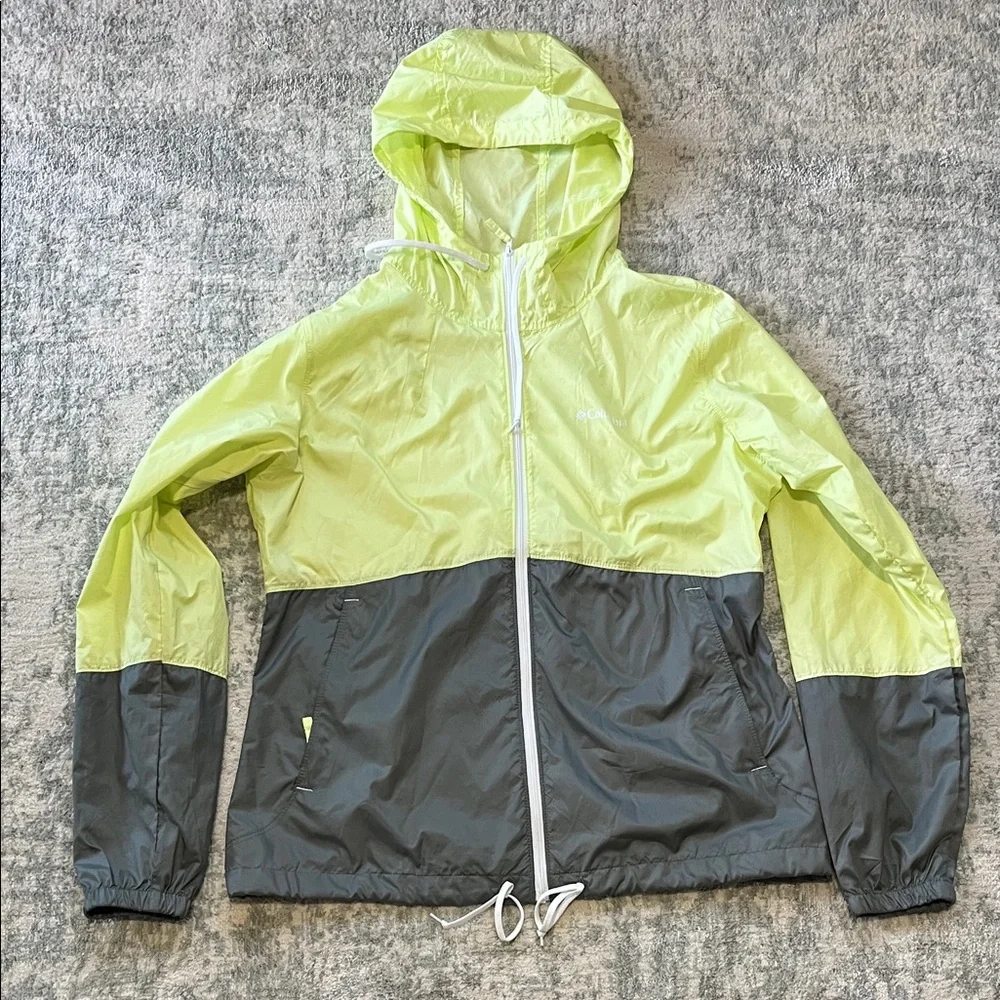 Columbia Windbreaker, color block yellow and gray, Large - Picture 1 of 4